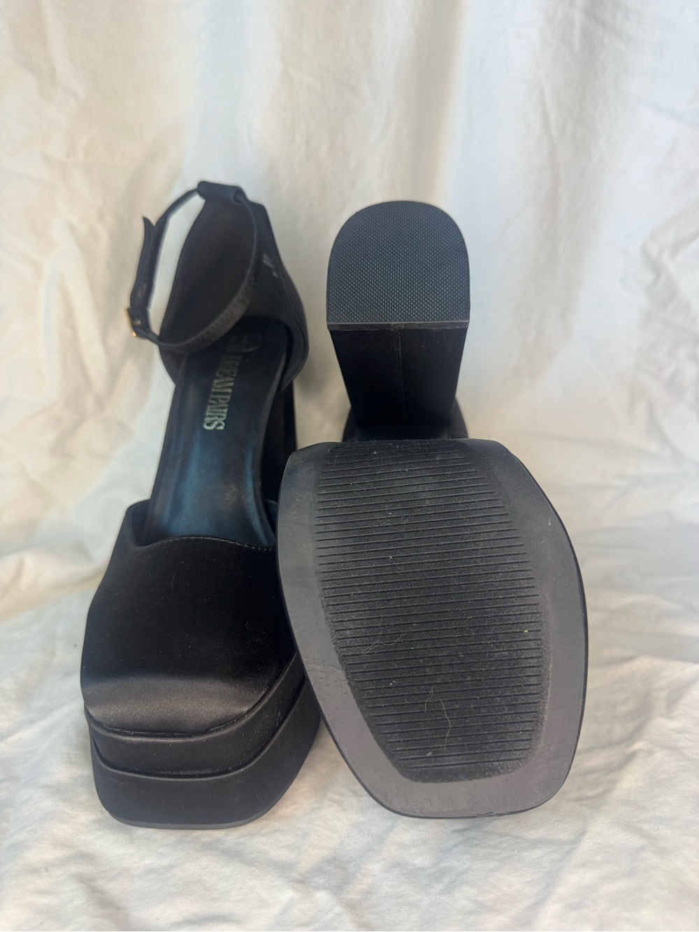Dream Pairs Black Satin Platform Ankle-Strap Heels - Picture 2 of 4